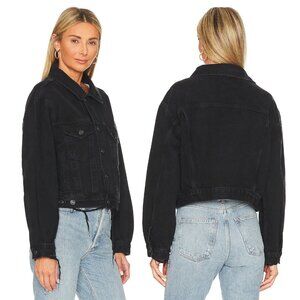 AGOLDE NWT Shrunken Charli Black Denim Jacket Women’s Size XS Raw Hem Cropped